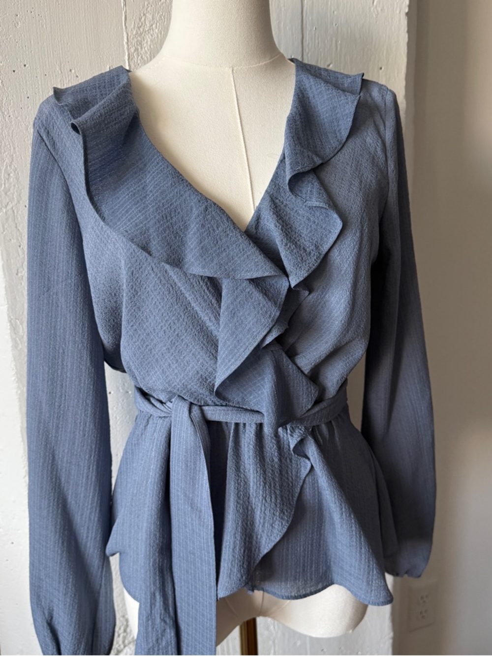 Max Studio Women's Ruffle Wrap Blouse in Dusty Blue